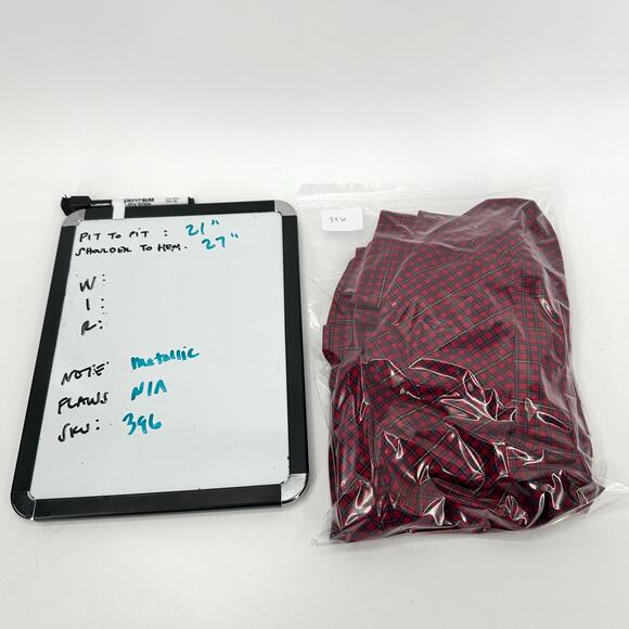 Talbots Blouse Womens 14 Red Blue Plaid Button Up Wrinkle Resistant Metallic - Picture 9 of 9